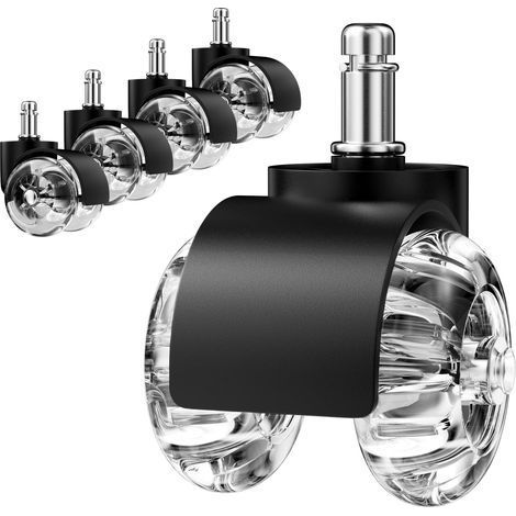5 pièces roulette chaise de bureau en caoutchouc 11mm x 22mm, 360° Rotation pour jeu chaises, roulette pivotantes conception l'abrasion, roulettes de rechange silencieuses sans rayures, noir (1/5)