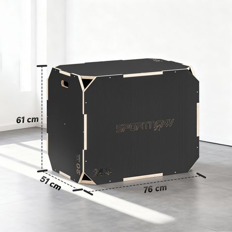 3-in-1 Plyo-Box, Sprungbox mit Griff-Öffnungen, für Home-Fitness und Outdoor-Workouts, 3 Sprunghöhen, Holz, Schwarz (1/5)