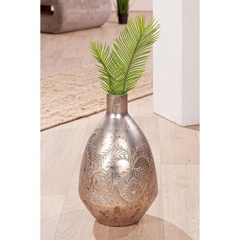 Vase en Verre Gris Finition Antique Mat Motif Floral Hauteur 43 cm Décoration d'intérieur Cadeau (1/3)