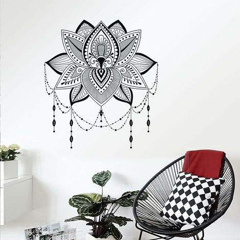 Mandala Lotus Sticker Muraux,2 pièces Bohème Indien Mandala salut Fleur Autocollant Mural, bouddhisme Lotus Bohémien Décor, Amovible Lotus Yoga Méditation De l'art Murals pour Salon, Chambre, Mur télé (1/5)