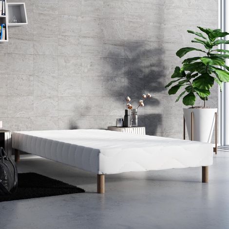 Mobilier Deco – Sommier tapissier 70x190 cm – Structure en lattes de pin – Tissu coton/polyester antibactérien – 4 pieds inclus – Hauteur 15 cm (1/4)