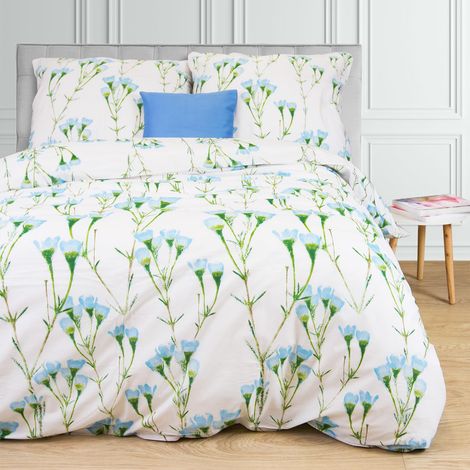 Bettwäsche-Set 220x200 100% BAUMWOLLE blaue Wildblumen (1/4)