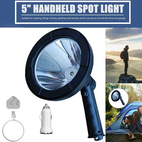Handheld LED Spotlight 5 Inch 2500lm for Hunting Camping Outdoor Rechargeable Portable Super Bright 800m Light Distance Built-in Battery 12V