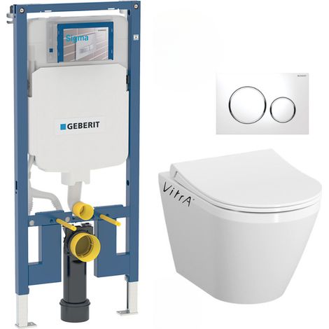 Pack WC Bati-support Geberit UP720 extra-plat + WC sans bride Vitra Integra avec fixations invisibles + Abattant softclose + Pla