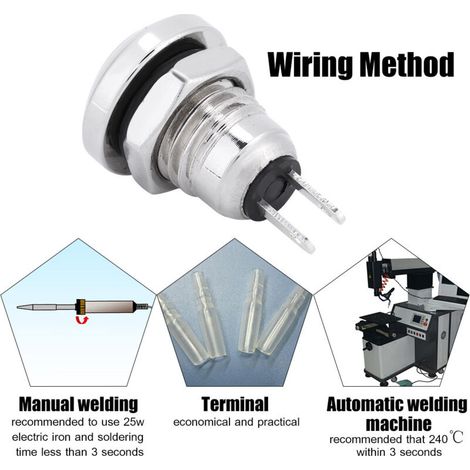1 piece 8mm push-button switch, IP65 waterproof, nickel-plated brass, 24V 1A, for horn and vehicle start
