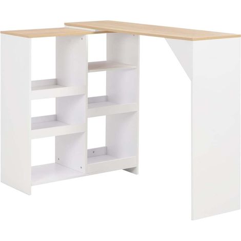vidaXL Mesa alta de bar con estante móvil blanca 138x39x110 cm (1/5)