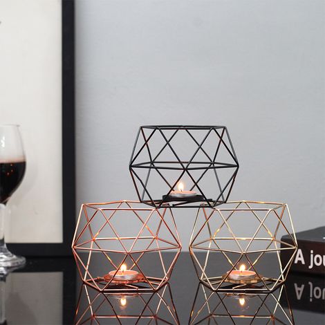 Stück 3D geometrischer Kerzenhalter aus Eisenmetall, dekorativer Teelichtständer für Hochzeitstischdekoration, Partyzubehör, Schwarz (1/5)