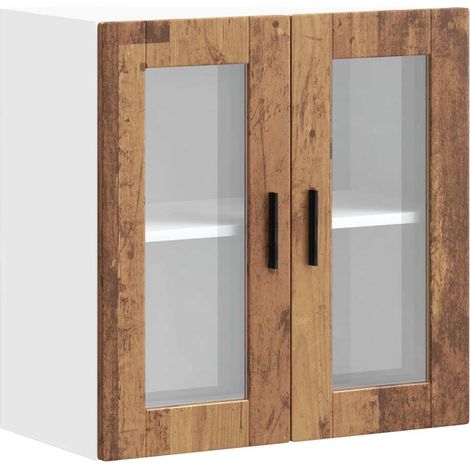 Armoire murale de cuisine avec porte en verre-Armoire suspendue de rangement Porto vieux bois 201253 (1/5)