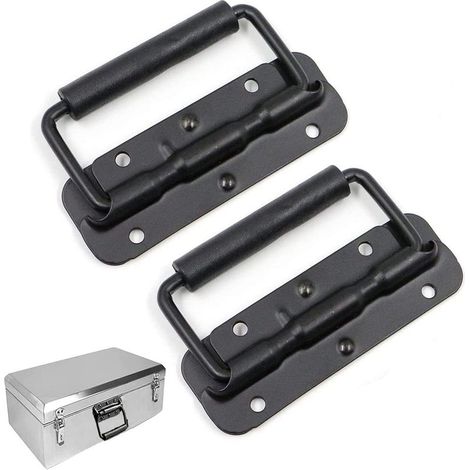 Poignée de Boîee à Ressort, 2 Pièce Poignée Pliante, Poignée de Flight Case, Poignée Pliante Métal, Poignée à Ressort de Boîte à Outils, 120mm(Noir) (1/5)