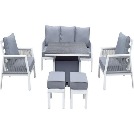 Signature Weave Bettina 7 Seater Sofa Set Gas Lift Dining Table Chair Stool Grey (1/4)