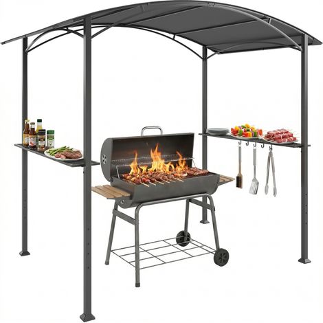 Abri pour Barbecue tonnelle de jardin 245 x 152 x 218 cm en Acier avec Étagères Latérales et Crochets, gris foncé (1/5)