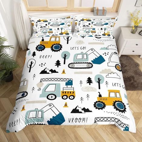 Ensemble de Literie de Voiture de Dessin Animé Ensemble de literie de Construction Housse de Couette 140x200cm Ensemble Enfants Garçon équipement camion (1/3)