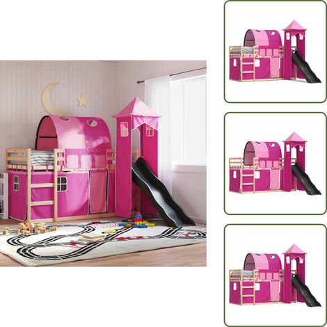 Lit superposé sans matelas avec toboggan et rideaux 80x200 cm - Lit Superpose - Lit Enfant - Lit Avec Toboggan - Lit Design - Meuble Enfant