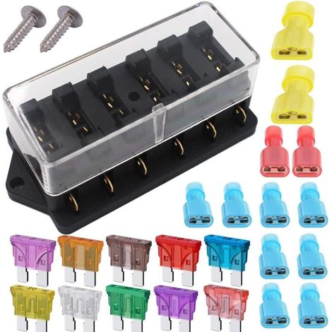 32V 40A 6 Voies Standard Boîte à Fusibles, Imperméable 6,3 mm Fuse Box Holder, avec 10 pièces Fusible à Lame, pour Voiture Bateau Marine (1/5)