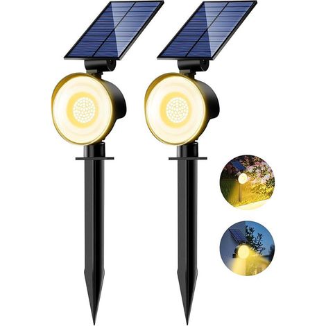 Luci solari per esterni FOREHILL, confezione da 2, potenti luci solari da giardino a 53 LED/3 modalità, faretti solari regolabili impermeabili per vialetti, sentieri e muri [bianco caldo] (1/4)