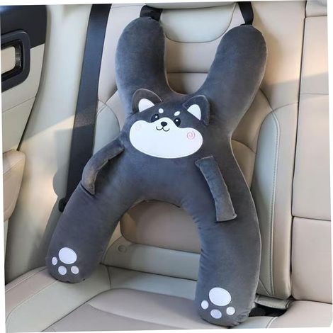 Oreiller de voiture pour enfants, oreiller de siège voiture doux en forme H pour enfants avec ceinture réglable et support main pour dormir sur longues distances, utilisation intérieure (1/5)