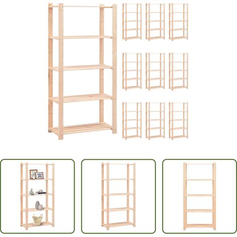 Kieferholzregal -  Lagerregale 5 Böden 10 Stk. 80x38x170cm Massivholz Kiefer 250kg (1/5)