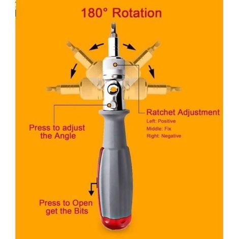 Tournevis cliquet multi-embout - - 10 en 1 mini poche - Magnétique - Embouts C6 6,35 mm - Cliquet réversible 180° (1/4)