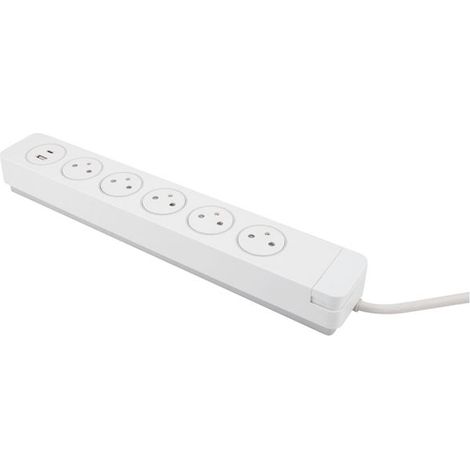 Bloc Mantea Parafoudre 5 Prise Easyeject + 2 Usb Blanc - Otio  Bloc Mantea Parafoudre 5 Prese Easyeject + 2 Usb Bianco - Otio