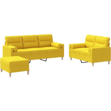 Maison Exclusive - Set di Divani 3 pz con Cuscini Giallo Chiaro in Tessuto (1/5)