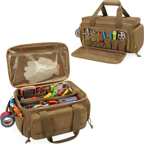 36cm Sac à Outils, Sac de Rangement pour Outils à Main pour Hommes, Sac À Tactique, Sac à Outils pour Électricien, Sac de Travail Polyvalent pour Réparateur, Charpentier, Bricoleur, Kaki (1/5)