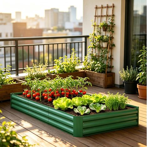 Bac potager surélevé en acier galvanisé vert, 240 x 120 x 30 cm, fond ouvert pour un drainage optimal, renforts internes, 835 l, pour fleurs, herbes et légumes – CHICFURN (1/5)