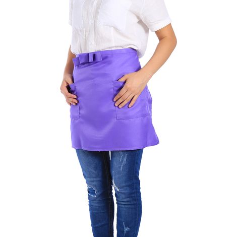 Tablier de cuisine taille courte unisexe femme homme, tablier serveur serveuse violet, sans manches, imperméable taches, poche pratique. (1/5)