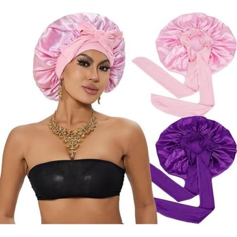 (Pink, Purple) Satin Bonnet - Not specified - Pack of 2 - Adjustable - Soft - Nighttime Hair Protection (1/4)