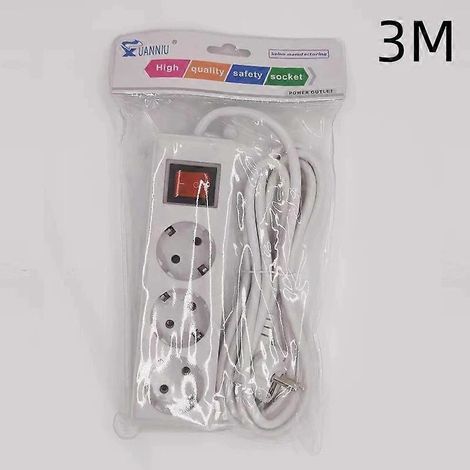 Multiprise avec interrupteur, rallonge de 2/3/5 mètres, adaptée aux petits appareils électroménagers, connecteur à 3 broches de 3 mètres. (1/5)