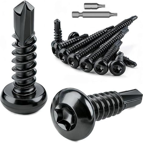 120 Pièces Torx Vis Autoforeuse Inox 410,Visse Autoforeuse Metal Noir M4,2X13Mm Vis Autoperforante Din 7504 Torx Tête Bombée[CA122] (1/5)