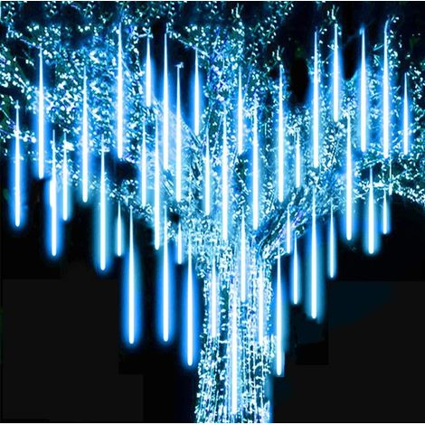 Guirlande Lumineuse Météore Bleu, 8 Tubes 30cm 192 LED Étanche, Pluie de Lumière pour Mariage, Maison, Arbre et Jardin de Noël (1/4)