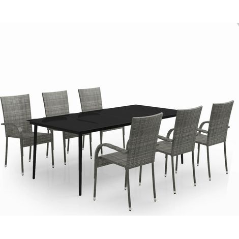 Juego de comedor para jardín 7 piezas gris y negro vidaXL (1/5)