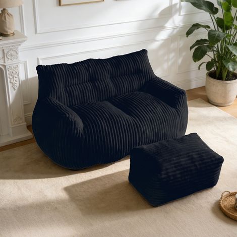 Fauteuil poire double noir en flanelle avec ottoman, mousse à mémoire et base antidérapante (1/5)