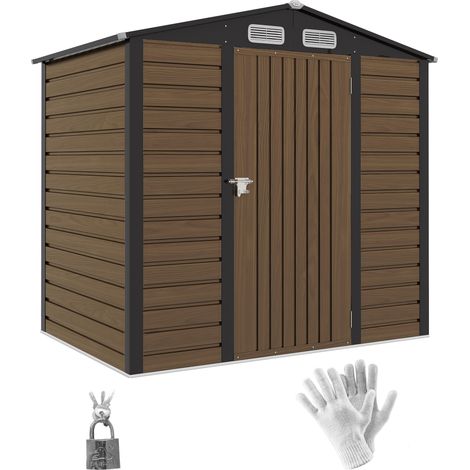 4 x 6ft Galvanised Steel Garden Shed, with Lock and Gloves - Oak