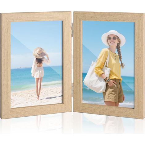 Cadre Photo Double 10x15cm, Cadres Photo Doubles Pliables support de bureau (1/5)