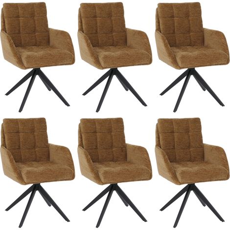 Set 6x sedie poltroncine con seduta girevole HHG-705 riposizionamento automatico seduta tessuto ciniglia, giallo senape