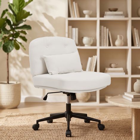 Relaxsessel Weiß, Bürostuhl mit Armlehnen, 360° drehbar, höhenverstellbar, Neigefunktion, Polstersessel