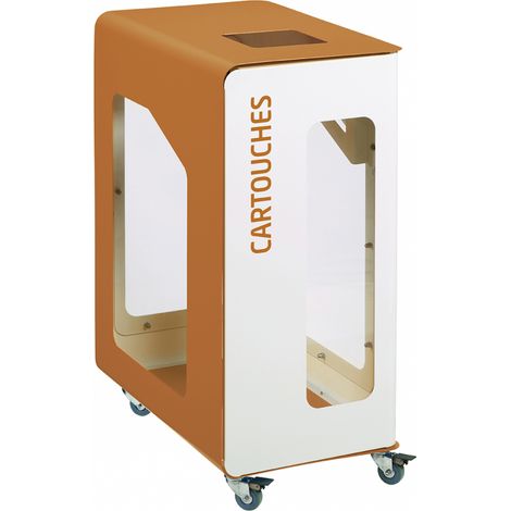 Borne de tri sélectif Cubatri Vigipirate à roulettes, sans serrure - cartouches - 90l - blanc / marron - RAL 8001 (1/3)