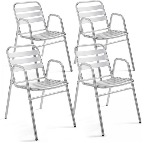 Oviala – Lot de 4 fauteuils de jardin en aluminium gris – Structure 100% aluminium anodisé – Assise et dossier ajourés – Patins anti-dérapants