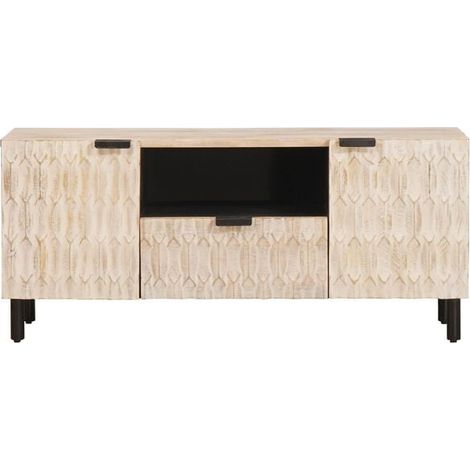 Meuble TV avec Tiroirs, Style Scandinave Blanc Lavé, 105 x 33 x 46 cm, Console Basse Moderne pour Salon (1/5)