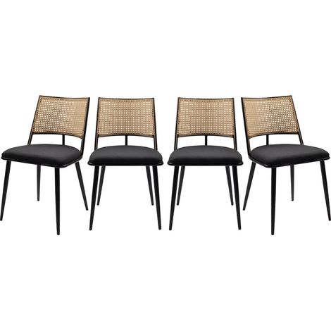 Set di 4 sedie con intreccio naturale e struttura in metallo nero L47 cm - SCHILLER