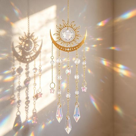 Suncatcher Pendant Golden Flame Moon Sun Sun Catcher Crystal Window Decoration Hanging with Prism Effect Sun Catcher Balcony Living Room Garden (1/5)