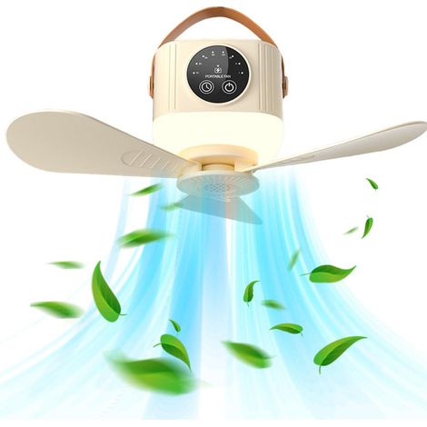 Ventilateur de camping 7200 mAh avec télécommande et minuterie  Lumière LED, 4 vitesses, 3 niveaux de luminosité, pales amovibles – Ventilateur portable sur pied/plafond (1/5)