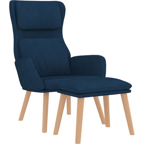 Chaise de relaxation avec tabouret Bleu Velours vidaXL (1/5)