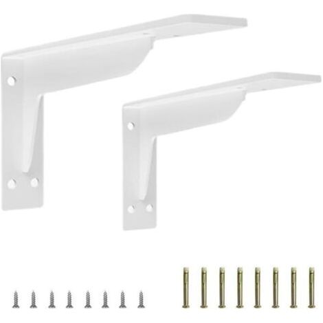 Lot de 2 supports d'étagère robustes en métal blanc, 14 cm, en forme de L, pour montage mural (1/5)