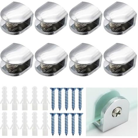 Lot de 8 pinces pour étagère, pince en verre, support d'étagère en verre réglable, support d'étagère en alliage de zinc pour vitrage de 6 à 8 mm d'épaisseur (1/5)