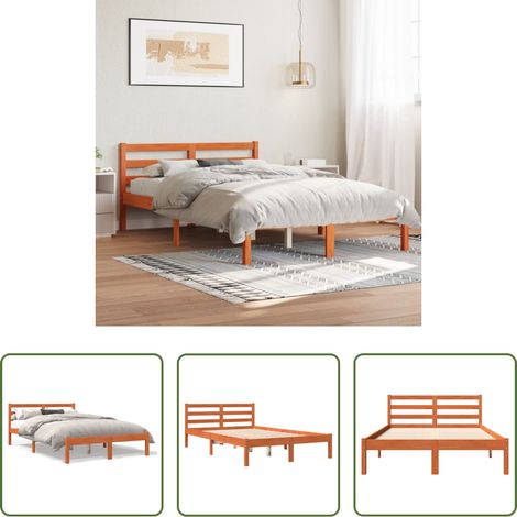 vidaXL Cama sin colchón madera maciza pino marrón cera 150x200 cm (1/5)