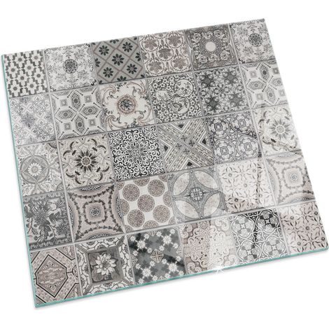 Plaque en verre trempé pour cheminée protection contre les braises et étincelles Motifs de carreaux décoratifs Carrée 50x50 cm