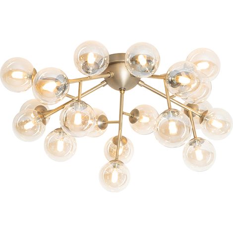 QAZQA Lampada da soffitto bianca - Art déco - Vetro,Acciaio - Bronzo - Tondo Max. 20 x Watt