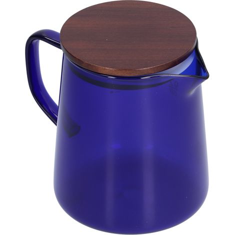 Bouilloire à café 500 ml résistante à la chaleur avec couvercle en bois, idéale pour la maison et le bureau, bleue. (1/5)